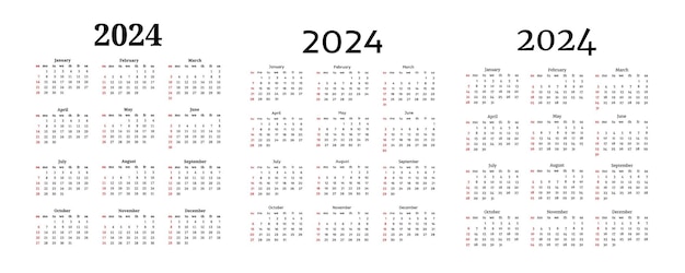 Calendar for 2024 isolated on a white background