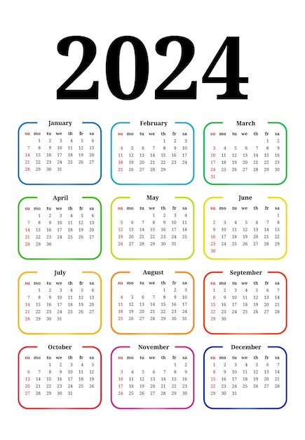 Vector calendar for 2024 isolated on a white background