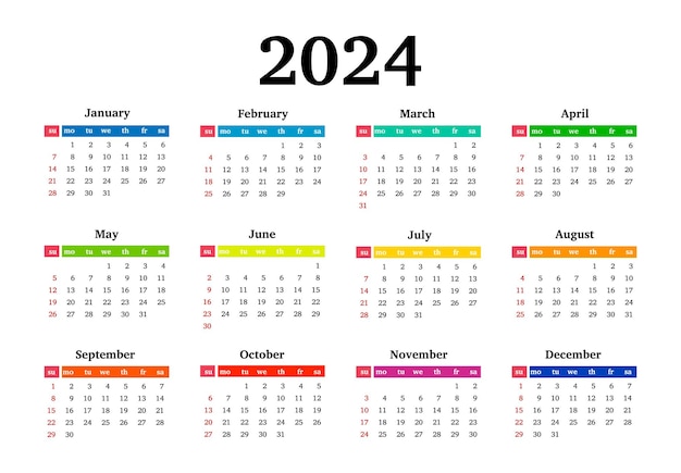 Calendar for 2024 isolated on a white background