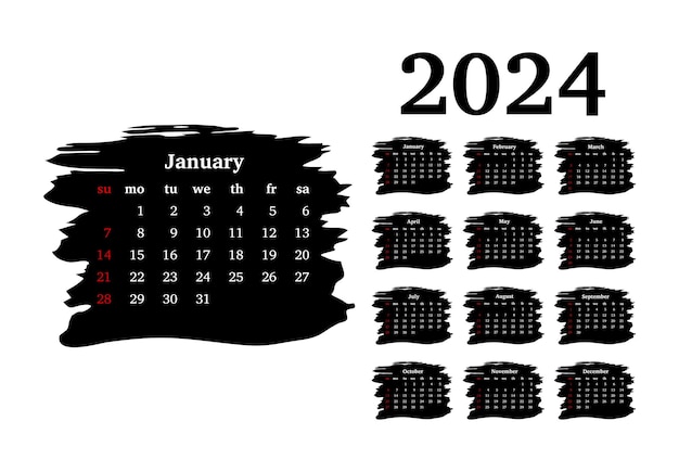 白い背景に分離された 2024 年のカレンダー