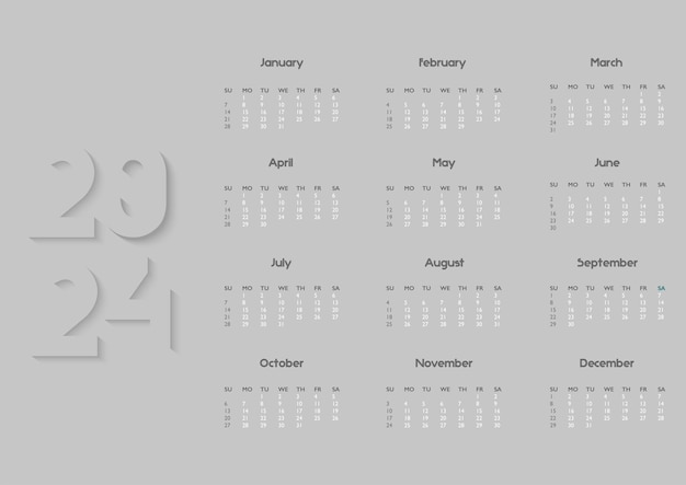 Calendar 2024 in Minimalism Week starts on Sunday Corporate calender layout Desk or wall a3