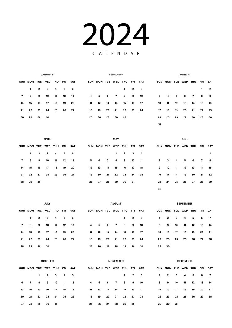 Premium Vector Calendar 2024 in minimalist style on white week start