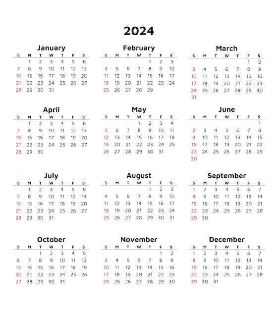 Календарь 2024 Современная векторная иллюстрация Планируйте свой год со стилем Вертикальный