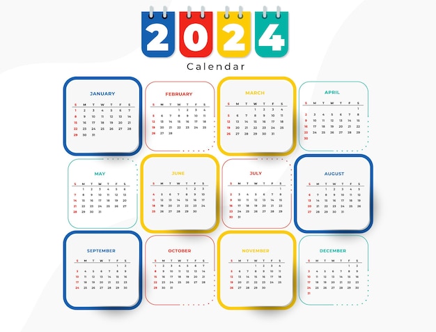 Calendar 2024 monthly template new year clean annual vector illustration isolated