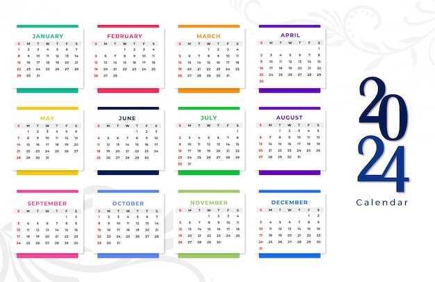 Calendar 2024 monthly template new year clean annual vector illustration isolated