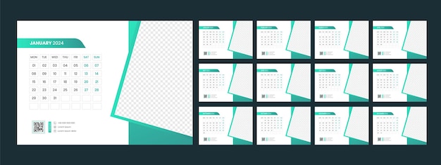 Vector calendar 2024 planner corporate template design set week starts on monday template for annual cale