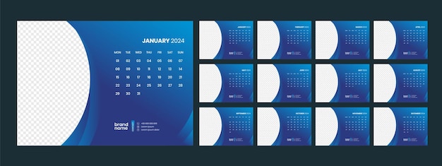 Vector calendar 2024 planner corporate template design set week starts on monday template for annual cale