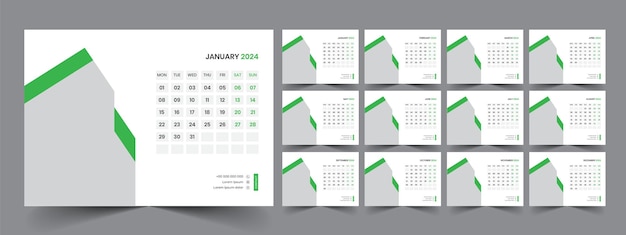 Calendar 2024 planner corporate template design set Week starts on Monday template for annual cale