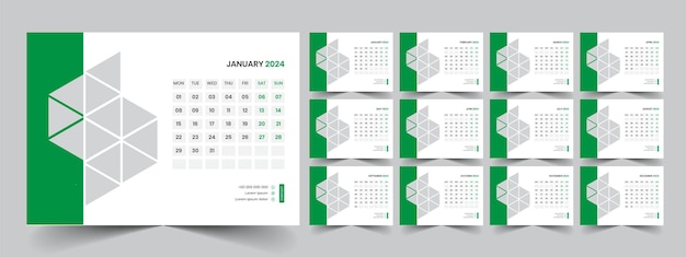 Set di modelli aziendali di pianificazione del calendario 2024 la settimana inizia di lunedì