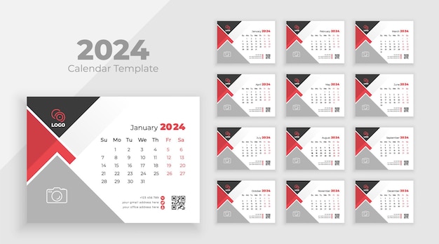 Calendar 2024 planner corporate template design set