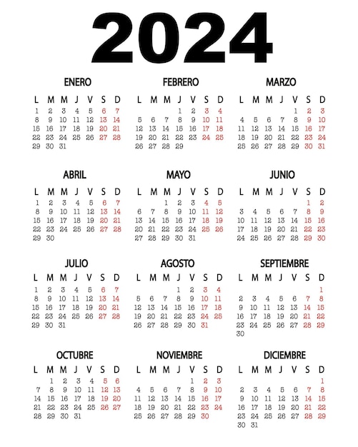 스페인어로 된 2024년 달력입니다.