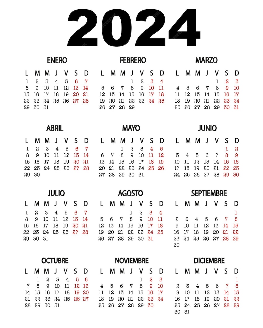 Premium Vector A calendar for the 2024 in spanish.