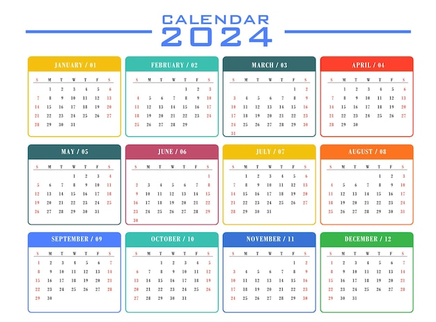 Modello di calendario 2024 layout piatto e moderno