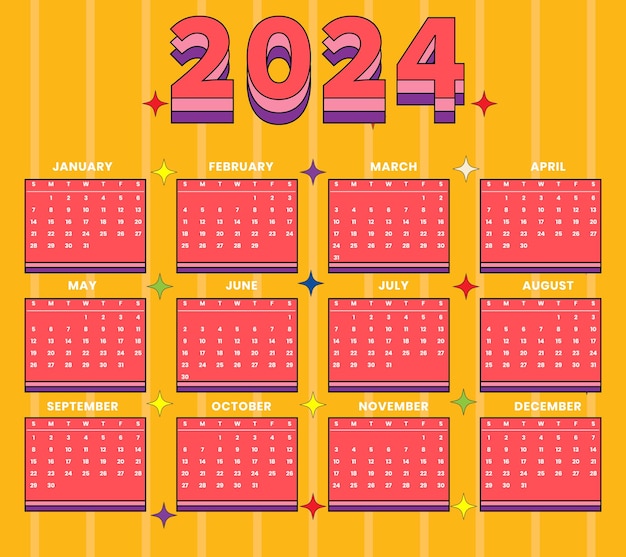 Vector calendar 2024 template vector simple minimal design planner 2024 year wall calendar 2024 year