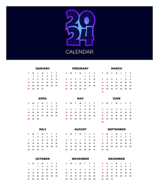 Calendar 2024 template vector simple minimal design planner 2024 year wall calendar 2024 year