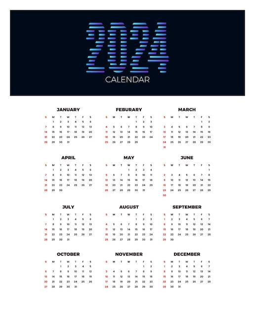 Vector calendar 2024 template vector simple minimal design planner 2024 year wall calendar 2024 year