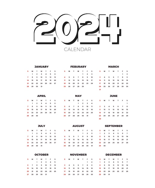 Calendar 2024 template vector simple minimal design Planner 2024 year Wall calendar 2024 year