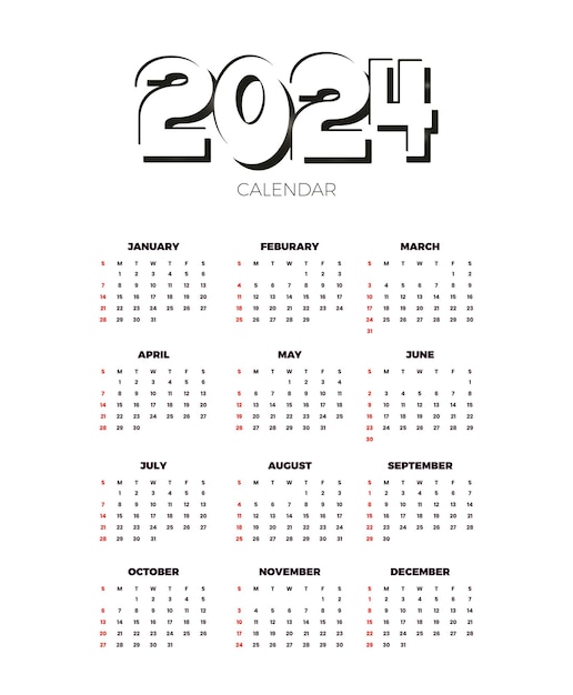 Calendar 2024 template vector simple minimal design planner 2024 year wall calendar 2024 year