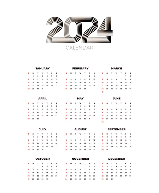 Calendar 2024 template vector simple minimal design Planner 2024 year Wall calendar 2024 year