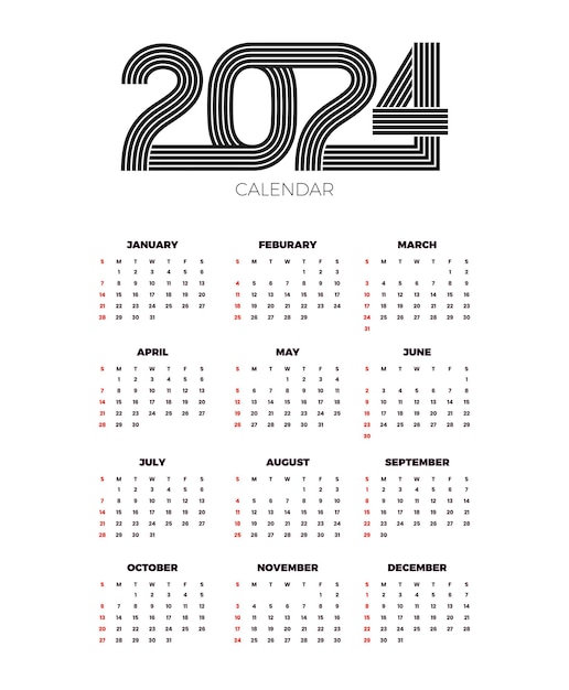 Calendario 2024 modello vettoriale semplice design minimale pianificatore 2024 anni calendario da parete 2024 anni