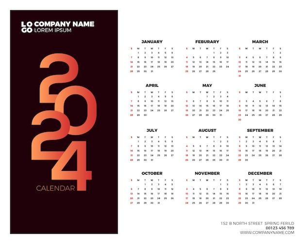 Calendar 2024 template vector simple minimal design planner 2024 year wall calendar 2024 year