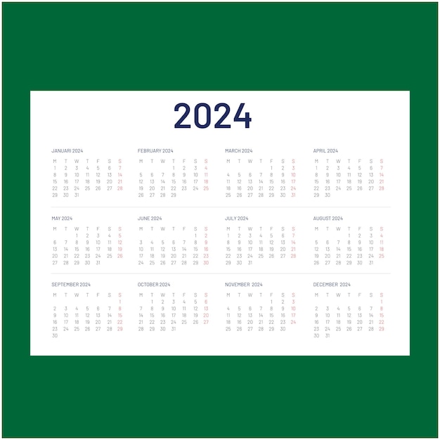 Vettore modello di calendario 2024