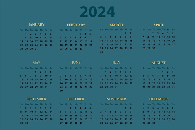 Vettore calendario per il layout vettoriale del 2024