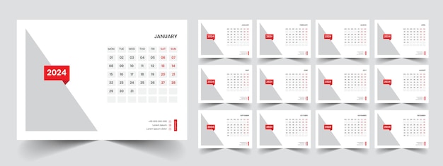 Vector calendar 2024 week start monday corporate design planner template