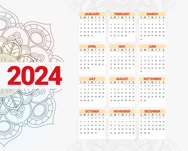 Calendar 2024 with mandala