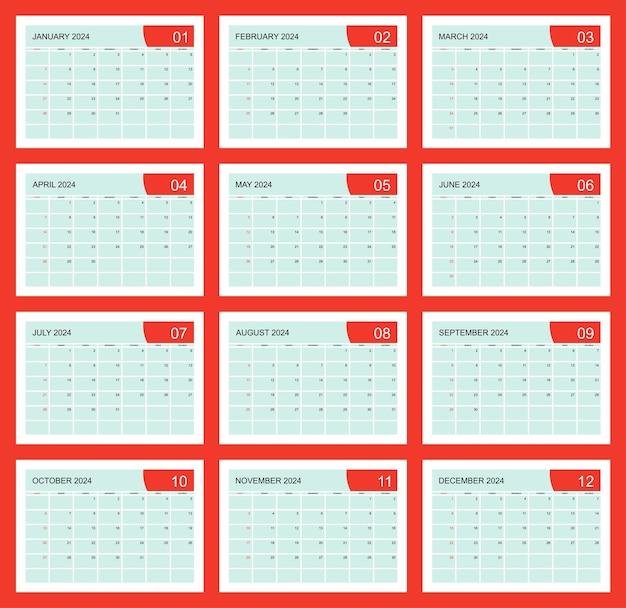 Premium Vector Calendar for 2024 with week starting on sunday