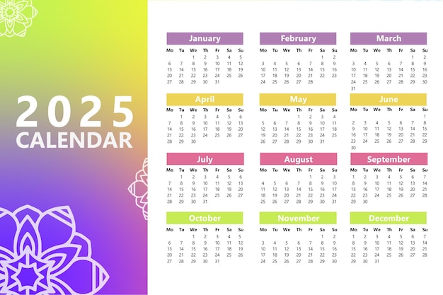 Vector calendar 2025 background gradient