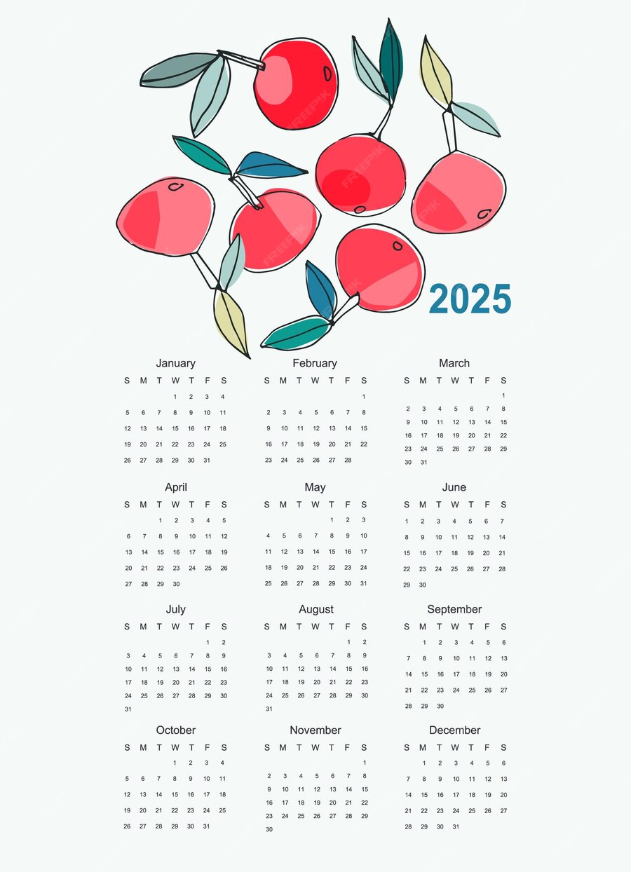 Premium Vector Calendar 2025 calendar template with apples fruits