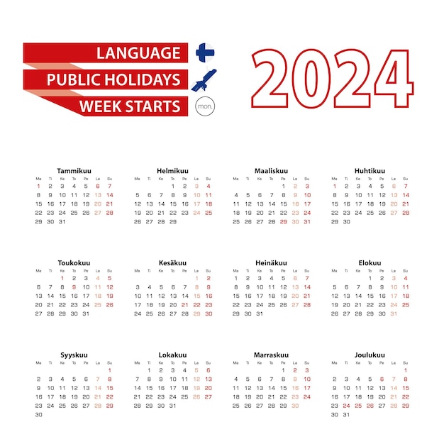 Premium Vector Calendar 2025 in finnish language with public holidays