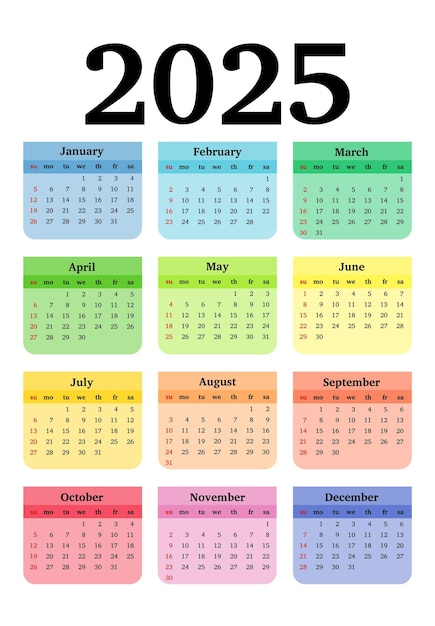 Vector calendar for 2025 isolated on a white background