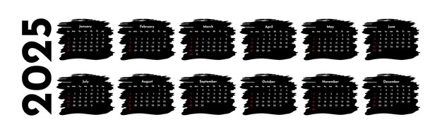 Calendar for 2025 isolated on a white background