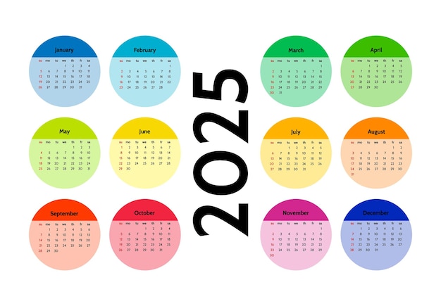 Calendar for 2025 isolated on a white background