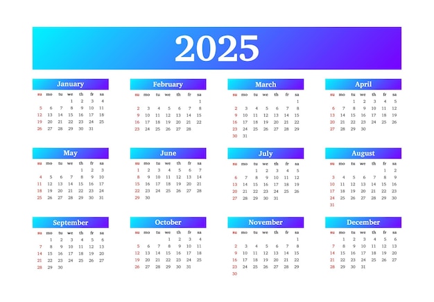 Календарь на 2025 год выделен на белом фоне