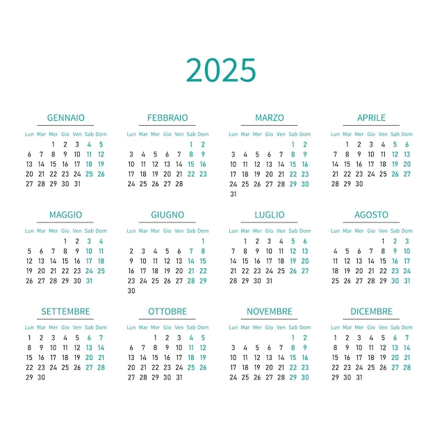 Vector calendar 2025 in italian language week start on monday vector graphic