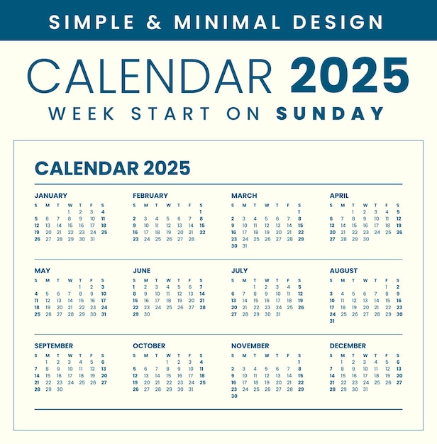 Simple 2025 year calendar week hi-res stock photography and images