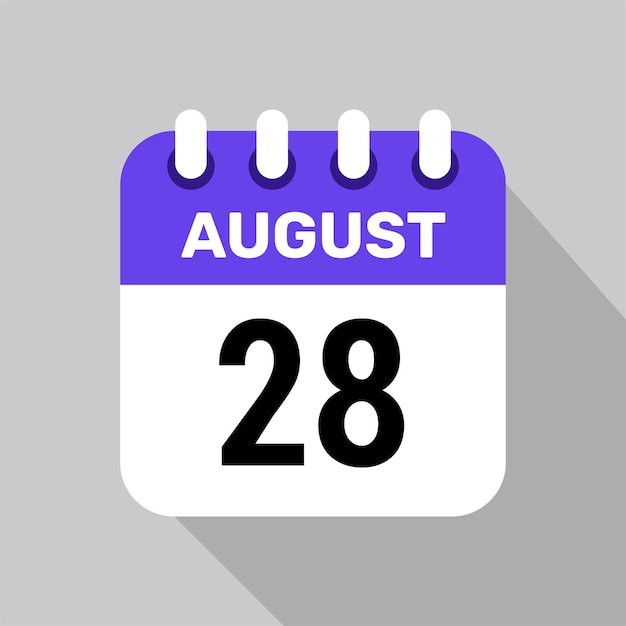 calendar 28 august icon vector for the days of the month and the week on a light background
