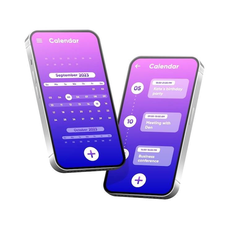 Vector calendar app mockup month week and day interface application daily tasks screen weekly checklist application planner template 3d interface ux for app vector illustration
