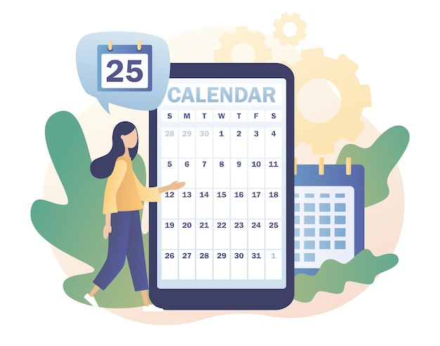 calendar app and tiny girl schedule concept time management business planning timetable