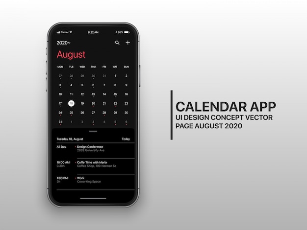 Calendar app ui ux concept august page