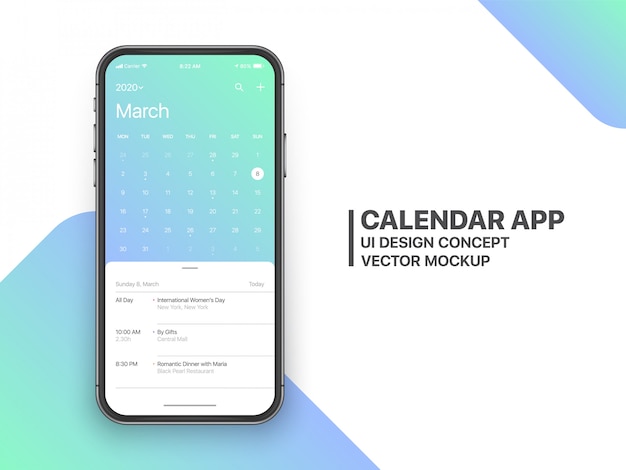 Pagina di marzo di ux ui concept dell'app calendario