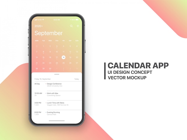 Vettore pagina di settembre del concetto di ux dell'interfaccia utente dell'app calendario