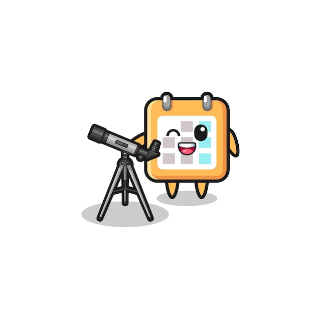 Calendar astronomer mascot with a modern telescope