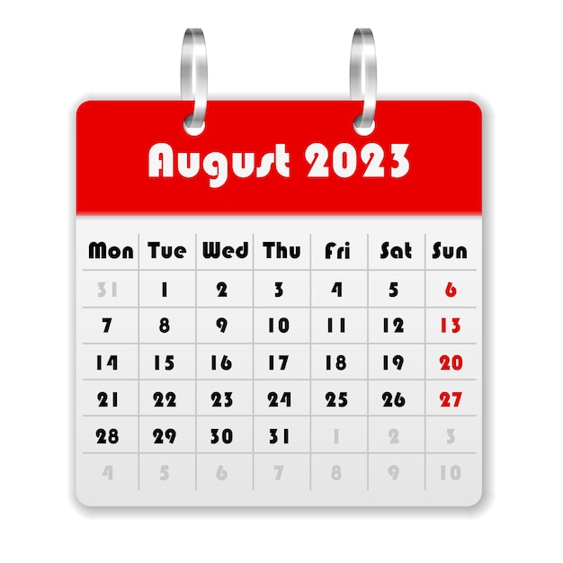 Calendario agosto 2023