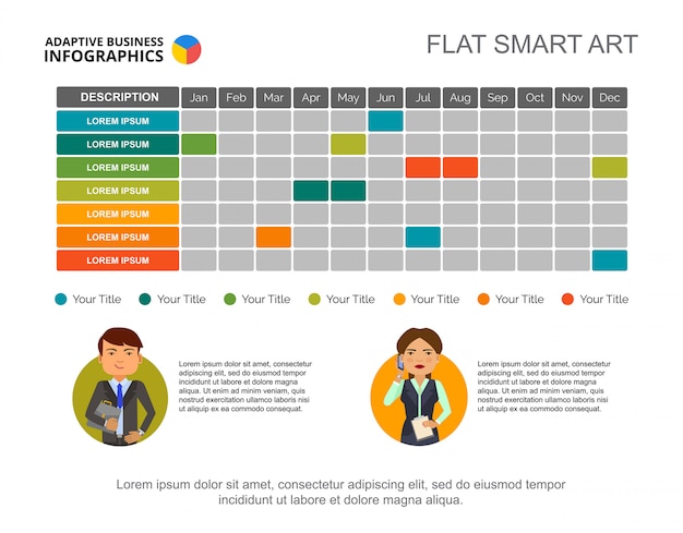 Vector calendar chart. schedule, table, slide template.