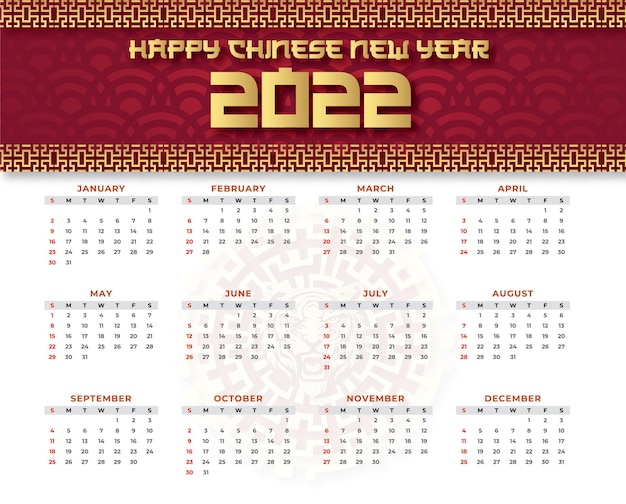 Vector calendar chinese happy new year 2022