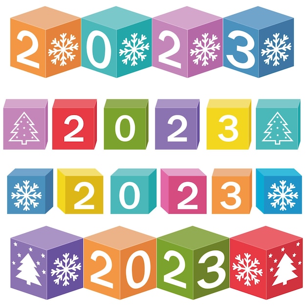 Calendar for christmas new year made of cubes with the number 2023 color vector illustration